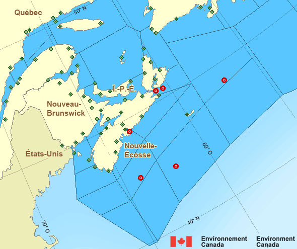 Carte des secteurs maritimes de l'Atlantique - Maritimes