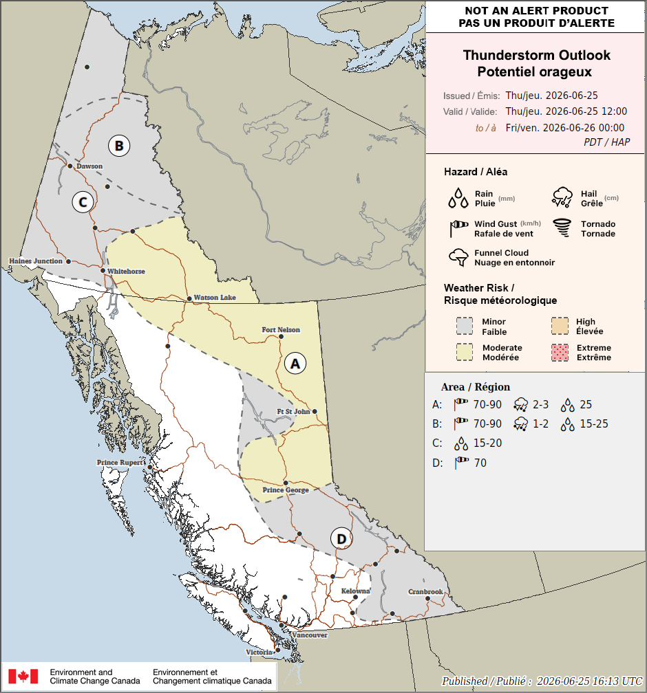 Potentiel orageux en Colombie-Britannique et Yukon pour aujourd'hui