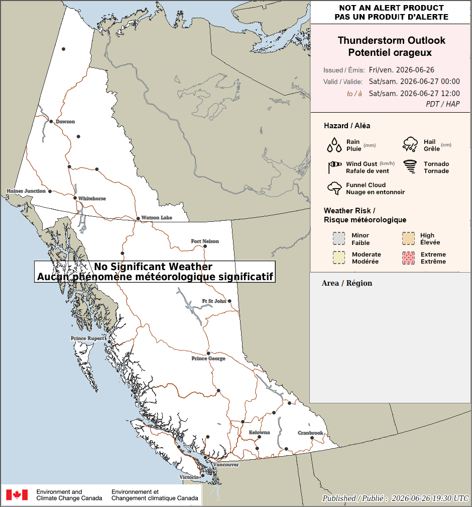 Potentiel orageux en Colombie-Britannique et Yukon pour demain (AM)