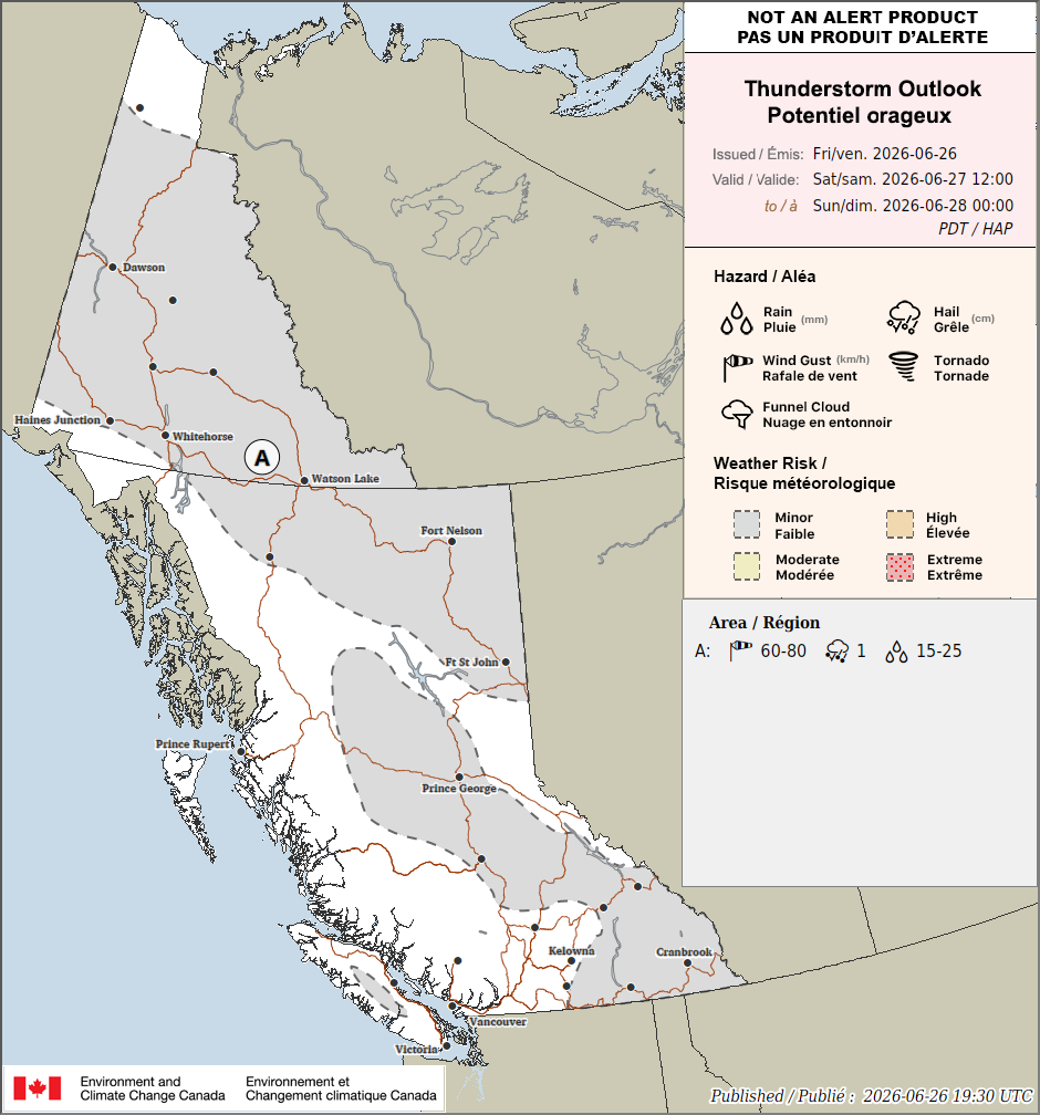 Potentiel orageux en Colombie-Britannique et Yukon pour demain (PM)