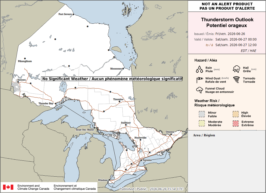 Potentiel orageux en Ontario pour demain (AM)