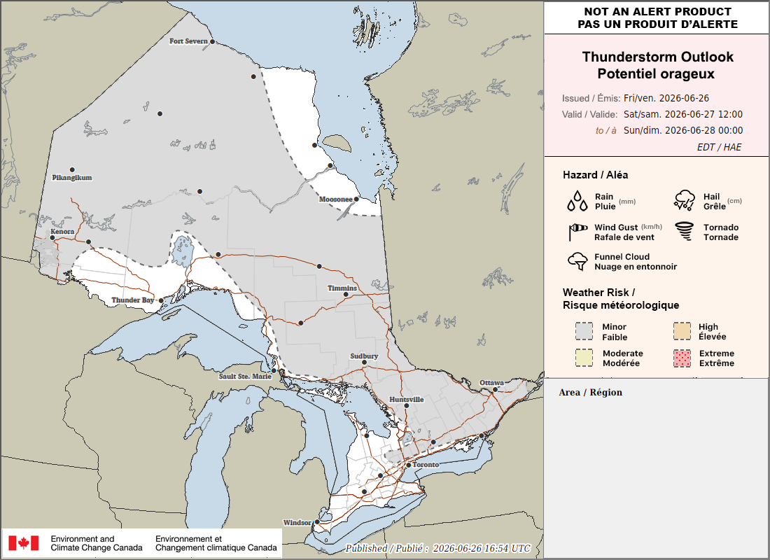 Potentiel orageux en Ontario pour demain (PM)