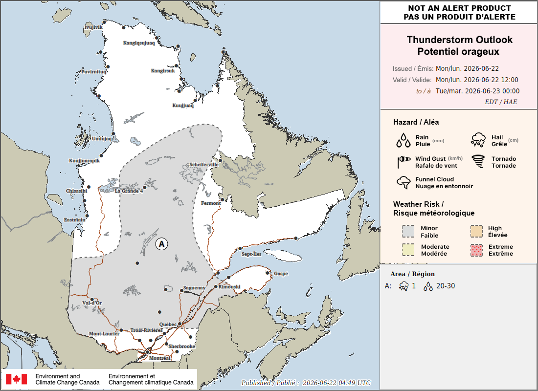 Potentiel orageux au Québec pour aujourd'hui