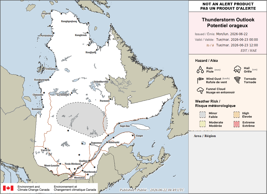 Potentiel orageux au Québec pour demain (AM)