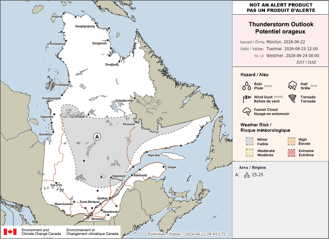 Potentiel orageux au Québec pour demain (PM)